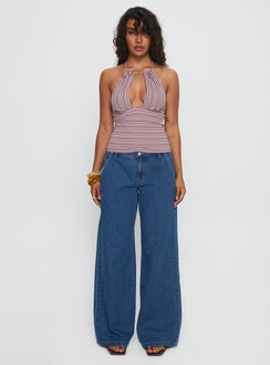 front view of model wearing Princess Polly Polaris Mid Rise Straight Leg Jeans Mid Blue Mid Rise Jeans Jeans 