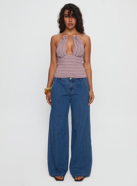 front view of model wearing Princess Polly Polaris Mid Rise Straight Leg Jeans Mid Blue Mid Rise Jeans Jeans 