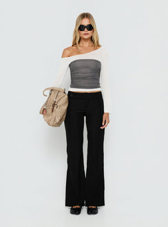Norra Layered Off Shoulder Long Sleeve Top Grey / White