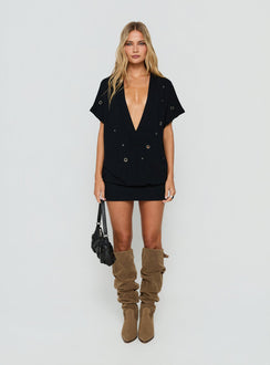 Chukaya Plunge Mini Dress Black