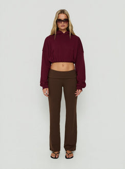 Styled Daily Define Foldover Waist Pants Brown in womens-regular-pants with high-rise front view of model wearing Princess Polly