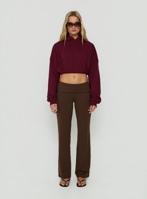 Styled Daily Define Foldover Waist Pants Brown in womens-regular-pants with high-rise front view of model wearing Princess Polly