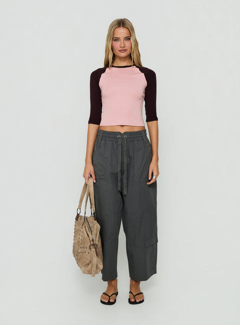 Featuring Fever Cargo Pant Charcoal womens-regular-pants with high-rise front view of model wearing Princess Polly