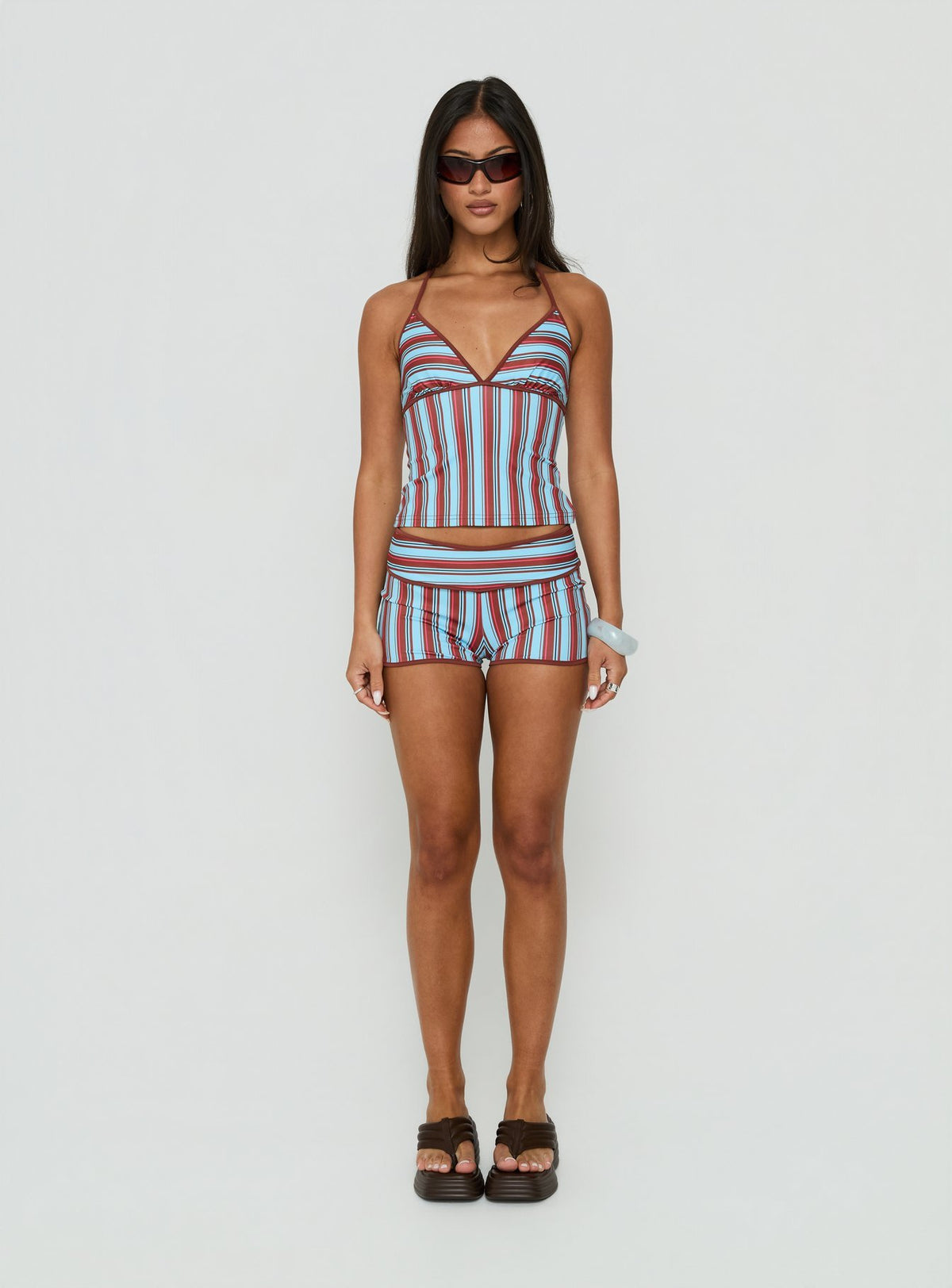 Makira Shorts Brown / Blue Stripe