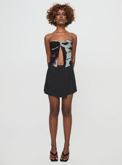 front view of model wearing Princess Polly Castio Skort Black High Waisted Shorts 