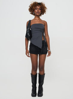 front view of model wearing Princess Polly Dessy Strapless Top Slate Sleeveless straight 