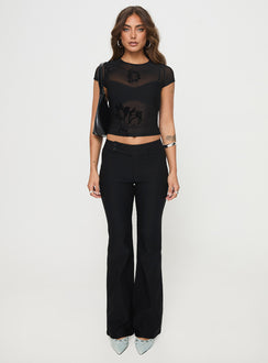 back view of model wearing Princess Polly Eowyn Top Black Short Sleeves Crew Neck 