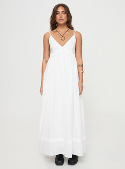 front view of model wearing Princess Polly Eriksson Maxi Dress White Plunger 