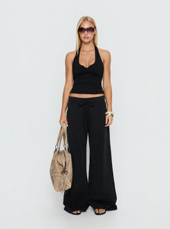 front view of model wearing Princess Polly Dodie Wide Leg Pants Washed Black Mid Rise Pants Pants 