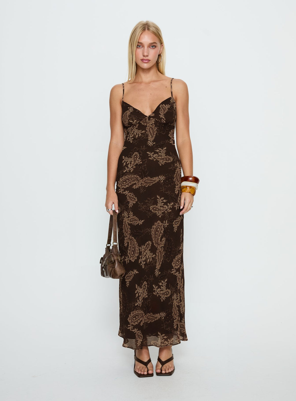Jemimah V Neck Maxi Dress Brown Paisley