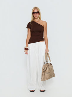side view of model wearing Princess Polly Lunea Concealed Waistband Pants White Low Rise Pants Pants 