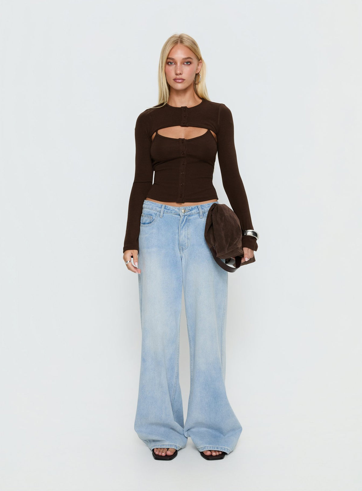 Camira Keyhole Two Piece Long Sleeve Top Brown
