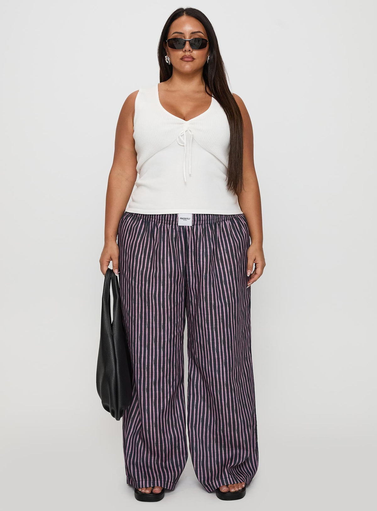 front view of model wearing Princess Polly Beach House Pants Multi Curve High Rise Pants Pants 