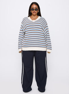 front view of model wearing Princess Polly Karolyn Sweater Blue Stripe Curve Jumpers 