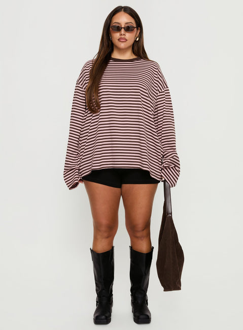 Settle Down Long Sleeve Top Pink / Brown Stripe Curve