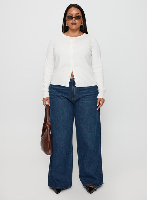 front view of model wearing Princess Polly Lauraine Cardigan White Curve regular Jumpers 