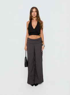 back view of model wearing Princess Polly Silver Moon Tie Pants Charcoal Mid Rise Pants Pants 