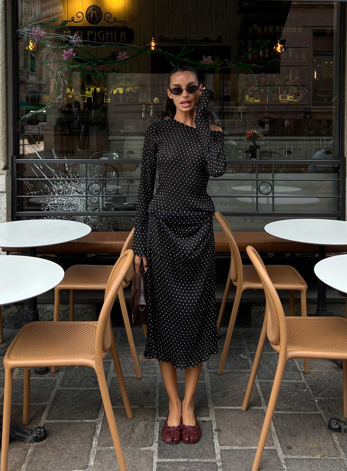 Haven Long Sleeve Maxi Dress Noir Polka