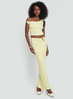   front view of model wearing Princess Polly Whiley Maxi Skirt Cream Maxi Skirts Skirts 