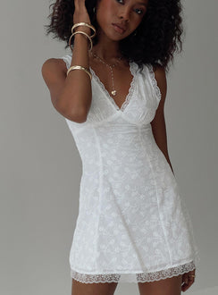 front view of model wearing Princess Polly Gimmie Mini Dress White V-Neck 