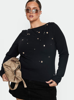 Ryka Long Sleeve Eyelet Top Black Curve