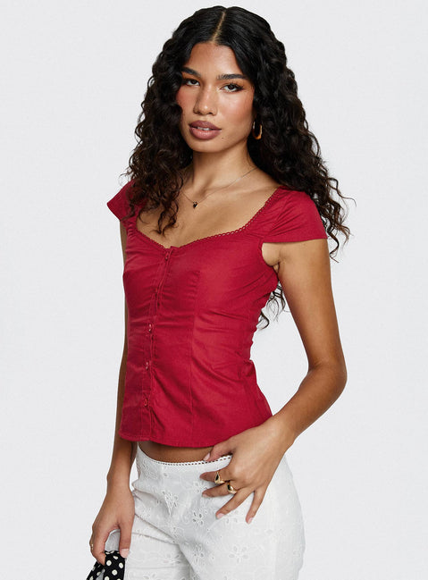 Transcendence Button Up Top Red
