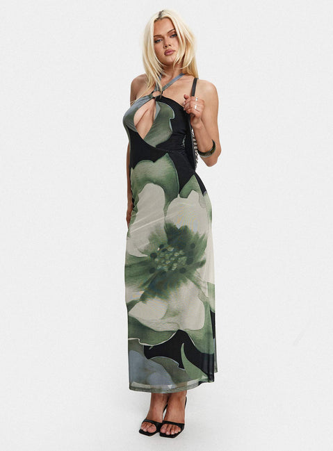 Zelle Halter Cut Out Maxi Dress Blue Multi