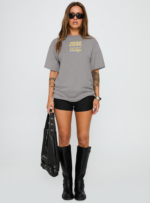 front view of model wearing Princess Polly Dodge Racer Oversized Graphic Tee Grey Half Sleeves Crew Neck 