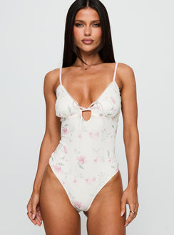 front view of model wearing Princess Polly Final Fantasy Bodysuit Multi Floral Sleeveless Bodysuit 