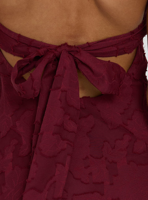 Lyricah Tiered Tie Back Maxi Dress Burgundy