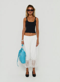 Explore the Daiana Lace Culotte Pants Cream womens-regular-pants with mid-rise on-body view of model wearing