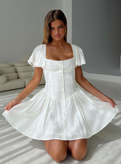 front view of model wearing Princess Polly Forever More Mini Dress White Square Neck 