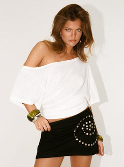   side view of model wearing Princess Polly Nalana Studded Mini Skirt Black Mini Skirts Skirts 
