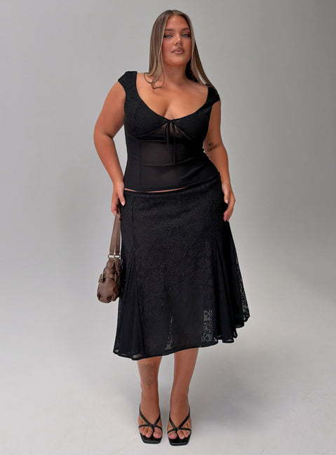 Quani Lace Midi Skirt Black Curve