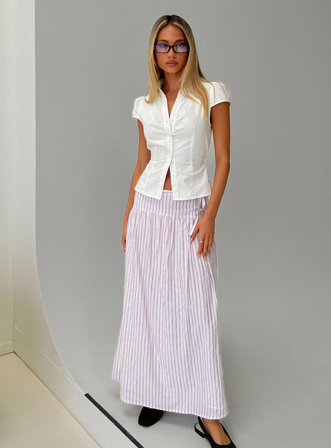 back view of model wearing Princess Polly Antheia Maxi Skirt White Multi Maxi Skirts Skirts 