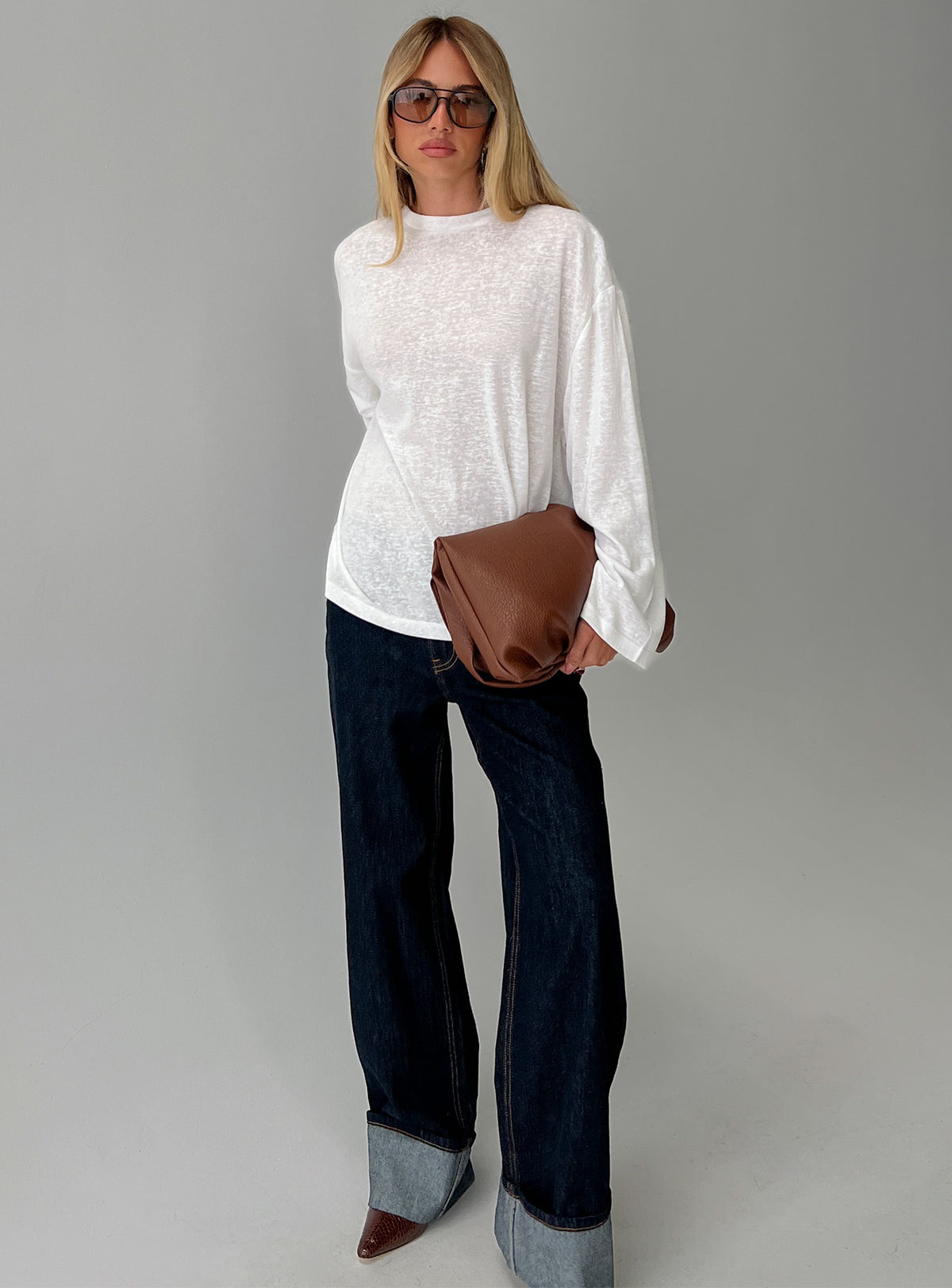 Zaydee Oversized Long Sleeve Top White