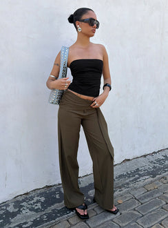 front view of model wearing Princess Polly Elisson Layered Buckle Pants Grey Mid Rise Pants Pants 