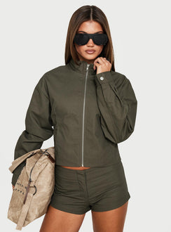 Avorie High Neck Cinched Jacket Khaki
