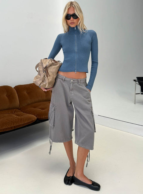 Kovah Zip Through Funnel Neck Knit Sweater Blue