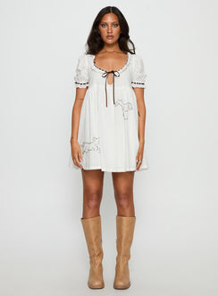 Cloudy Babydoll Contrast Trim Mini Dress White