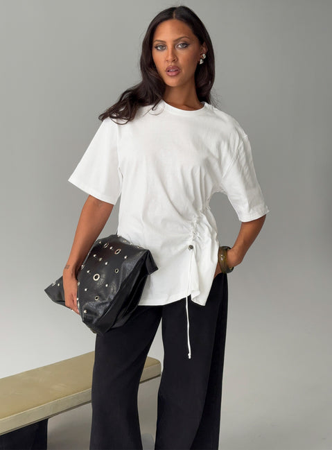 Agnessa Ruched Detail Oversized Tee White