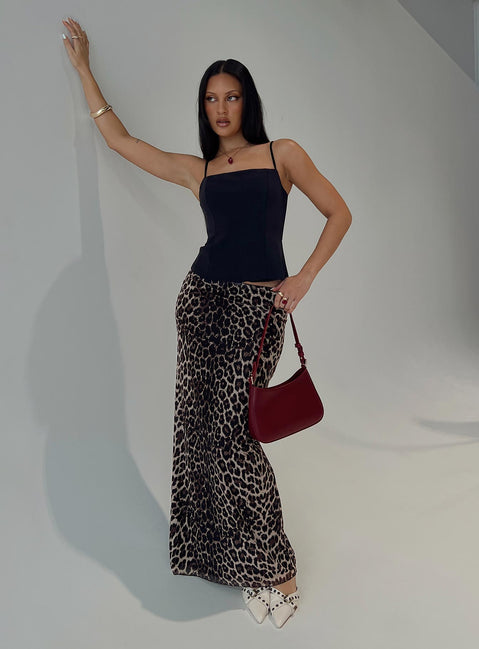   front view of model wearing Princess Polly Ergo Maxi Skirt Leopard Maxi Skirts Skirts 