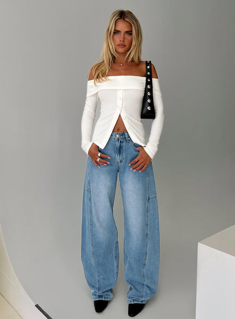 Dusk Dipped Off Shoulder Top White