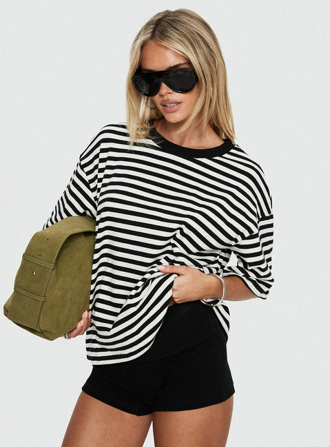 Settle Down Short Sleeve Top Black / White Stripe