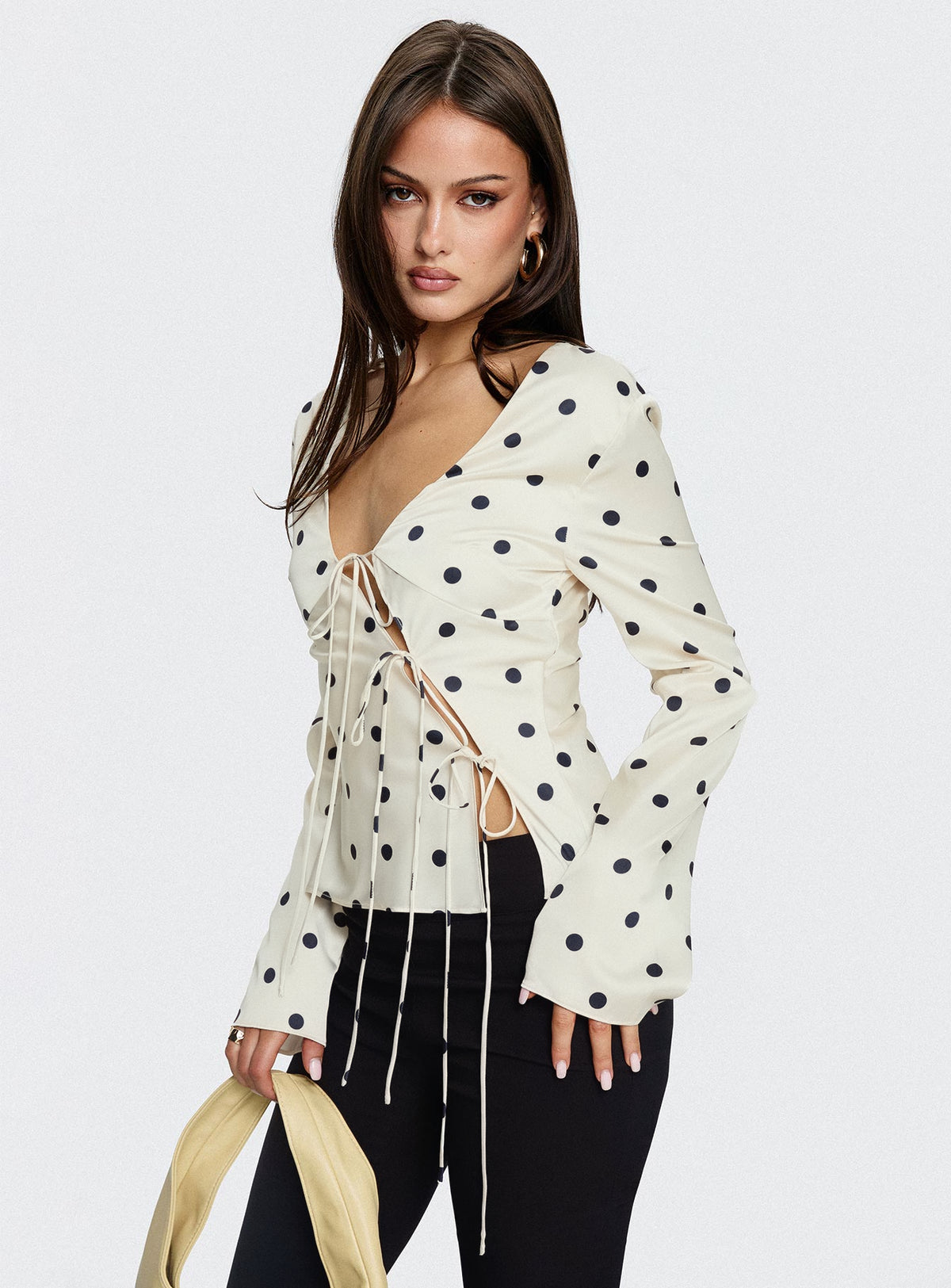 Mariah Long Sleeve Top Cream Polka