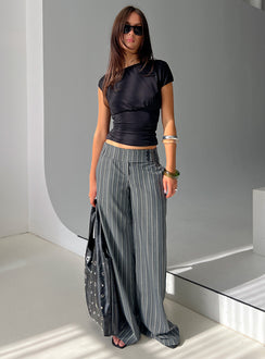 Showcasing the Cedars Low Rise Pant Grey Stripe Tall womens-regular-pants with low-rise waist front view of model wearing Princess Polly