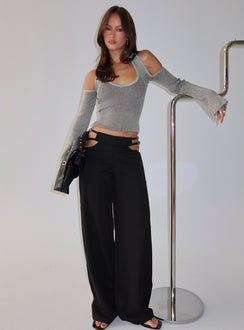 Novelia Halter Long Sleeve Top Black / Grey