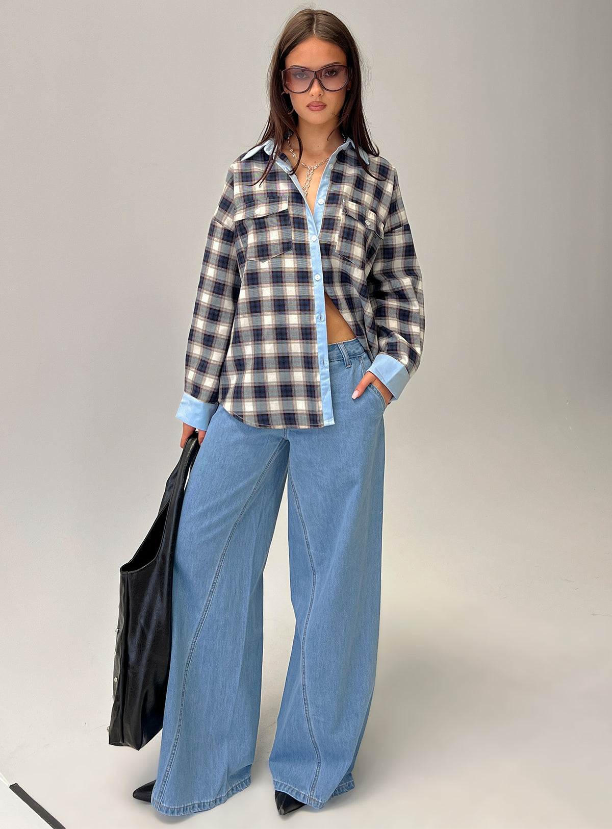 Walda Contrast Flannel Shirt Blue Check