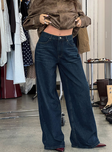 Naylor Mid Rise Wide Leg Jeans Mid Blue Denim Tall