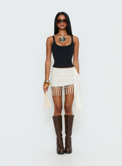   front view of model wearing Princess Polly Winita Macrame Tassel Mini Skirt Cream Mini Skirts Skirts 